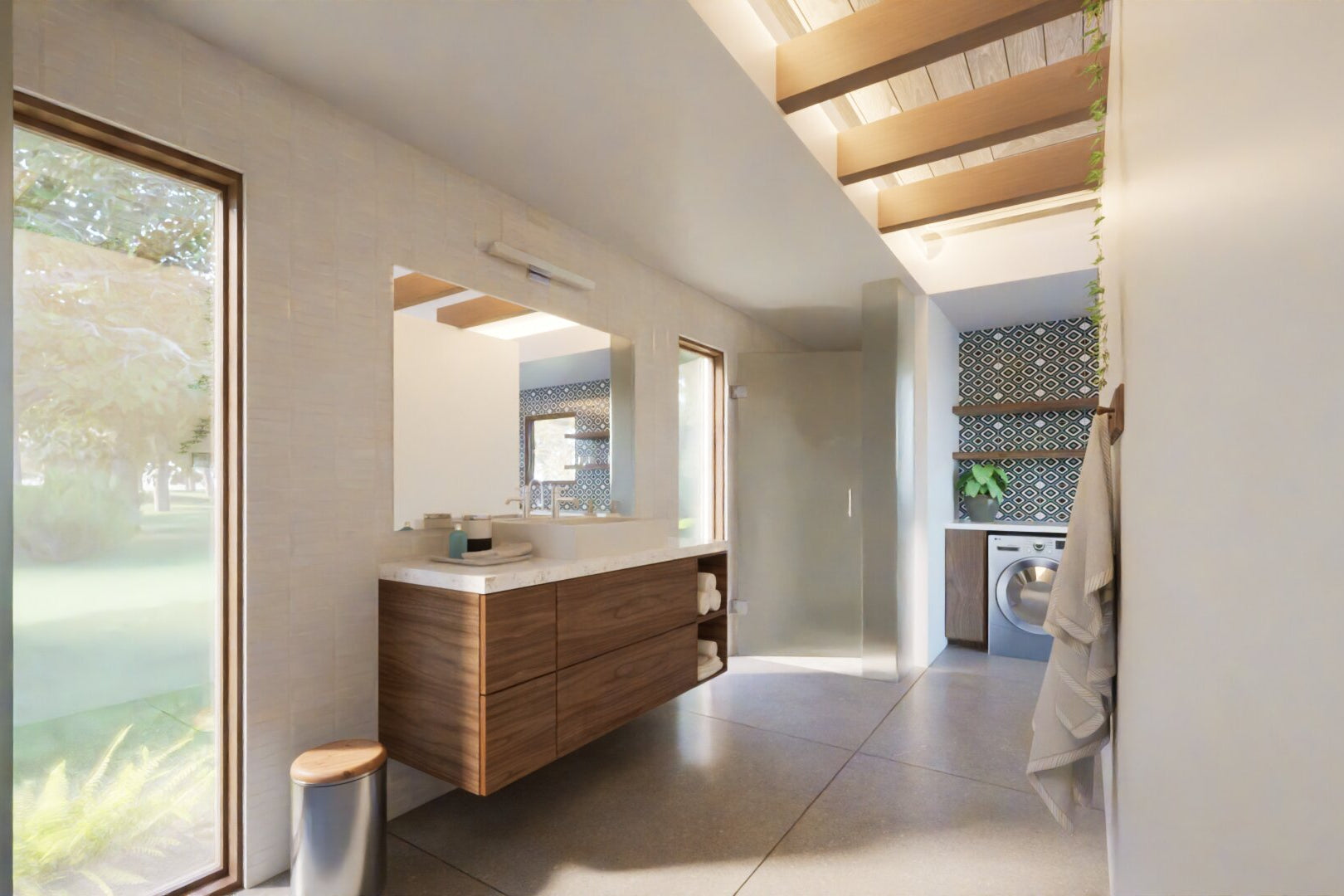 guest house pool cabana bathroom perspective