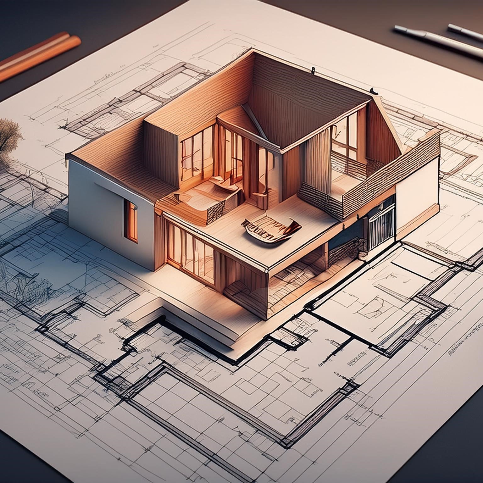 a custom house coming to life in 3D from a drawing